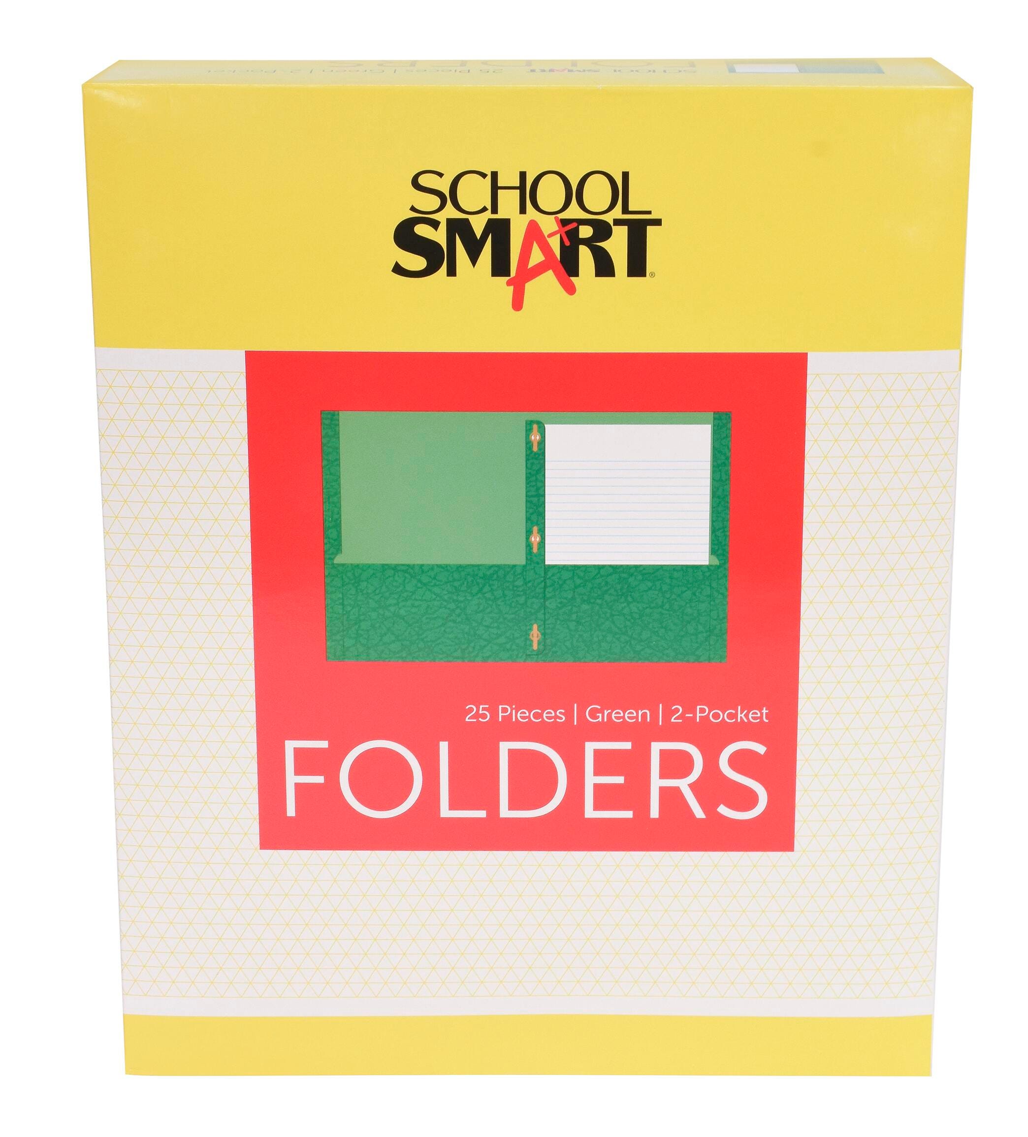 School Smart 2-Pocket Folders with Fasteners, Green, Pack of 25 084889